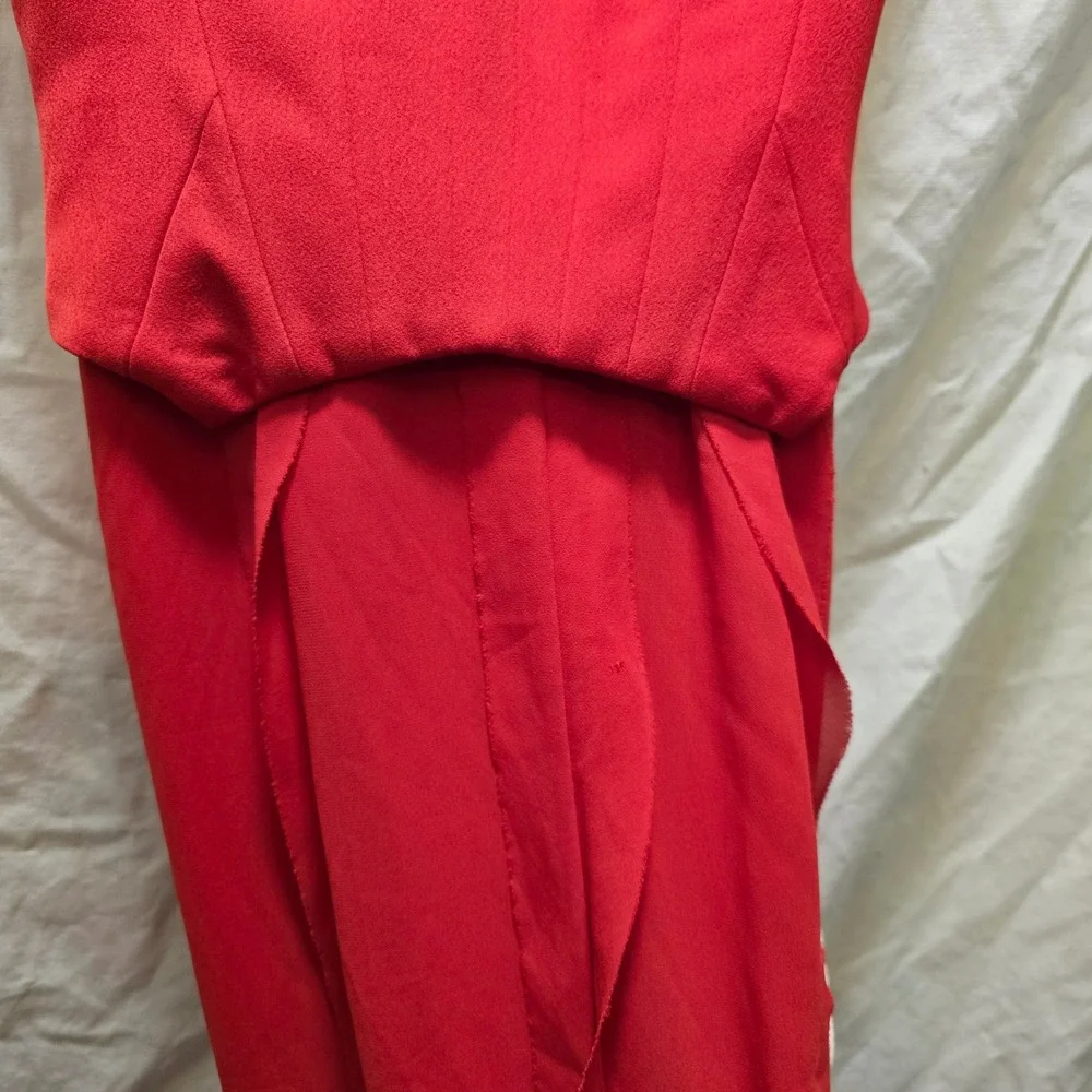 NWT OH POLLY Scarlet Red Ruffle High Slit Corset Maxi Dress‎ US 4